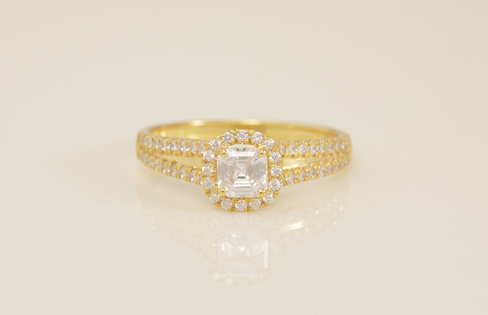Double Halo Split Shank Engagement Ring, 0.39 CT Asscher Cut Diamond Wedding Ring, Bridal Promise Ring for Women, Anniversary Ring